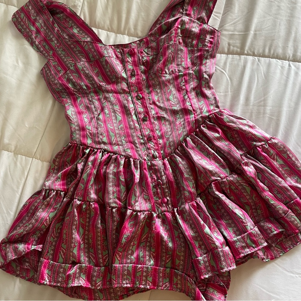 The Elisabeth Romper Dress - Paisley Pink Silk